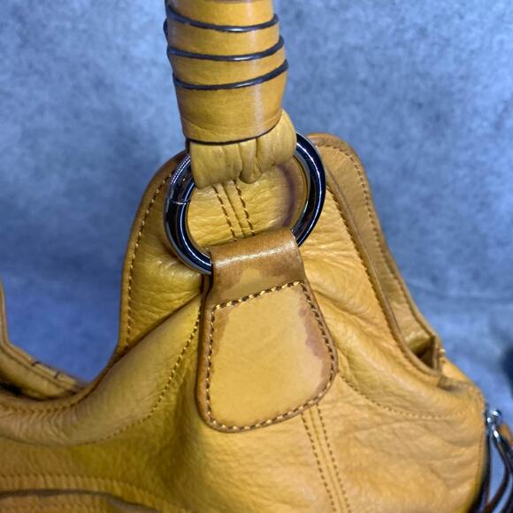 B. Makowsky Kayla Peach Leather Shoulder Bag, Y2K Large Handbag Leopard Interior - Picture 11 of 13